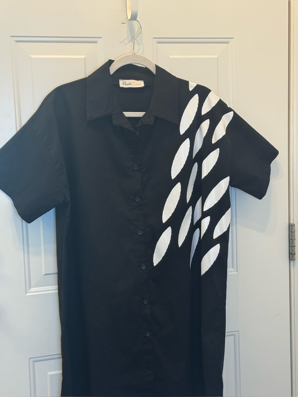 Paolo Tricot Italy Artsy Black White Button Up 100% Cotton Contemporary L New